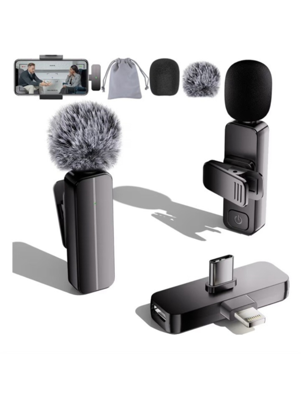 Wireless Lavalier Microphone USB-C Lightning Clip-on AI Noise Cancellation